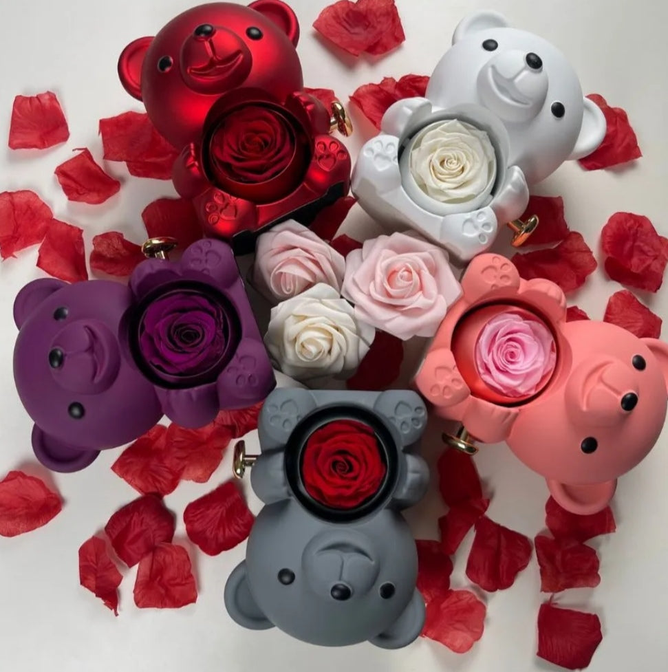 Rose Bear W/ Forever Rose & Heart Necklace
