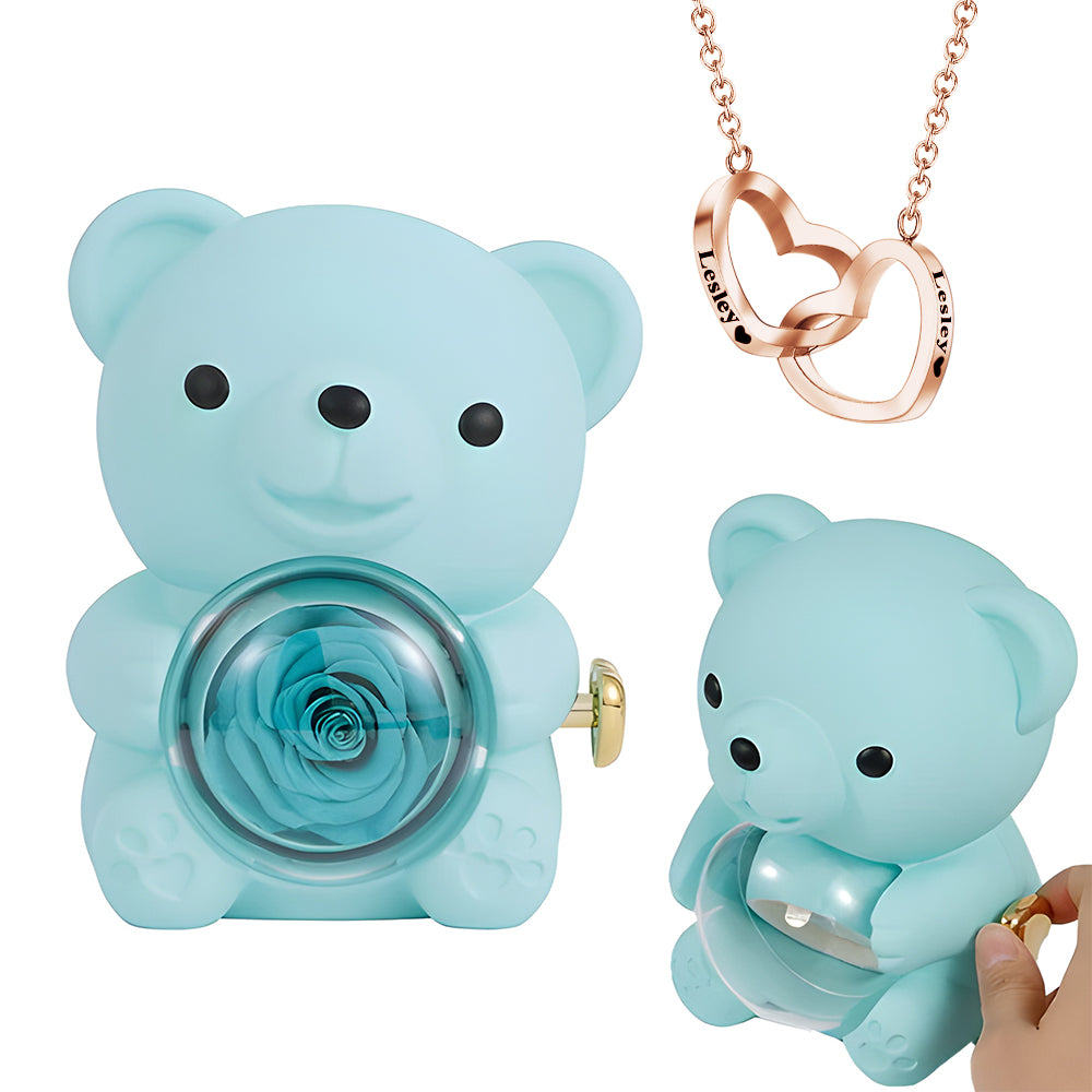 Rose Bear W/ Forever Rose & Heart Necklace