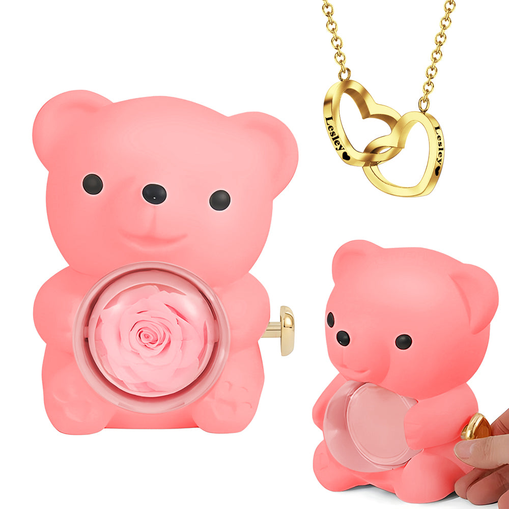 Rose Bear W/ Forever Rose & Heart Necklace