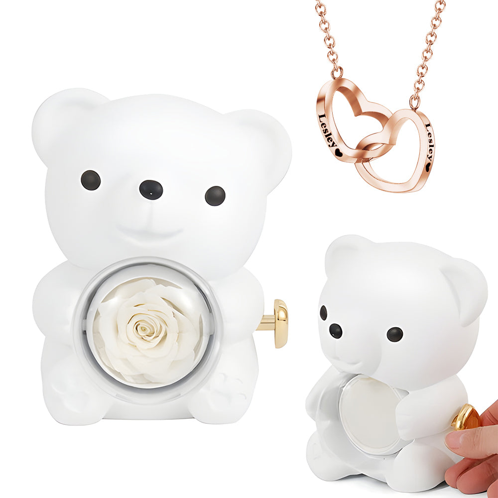 Rose Bear W/ Forever Rose & Heart Necklace