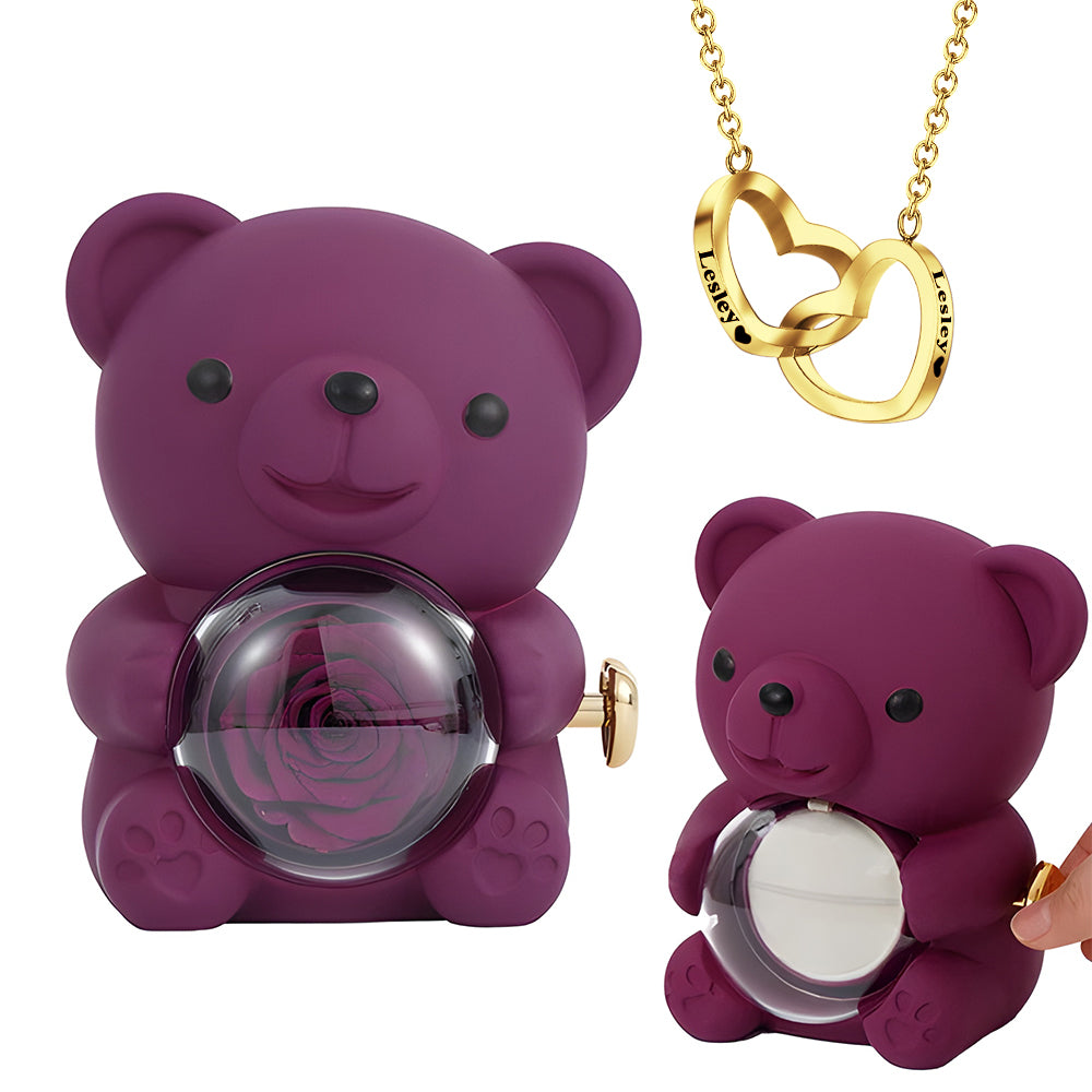 Rose Bear W/ Forever Rose & Heart Necklace