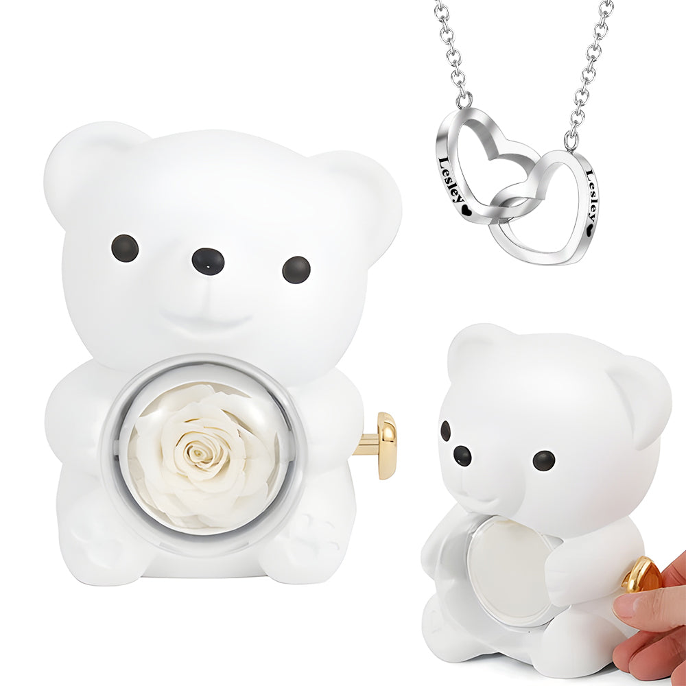 Rose Bear W/ Forever Rose & Heart Necklace