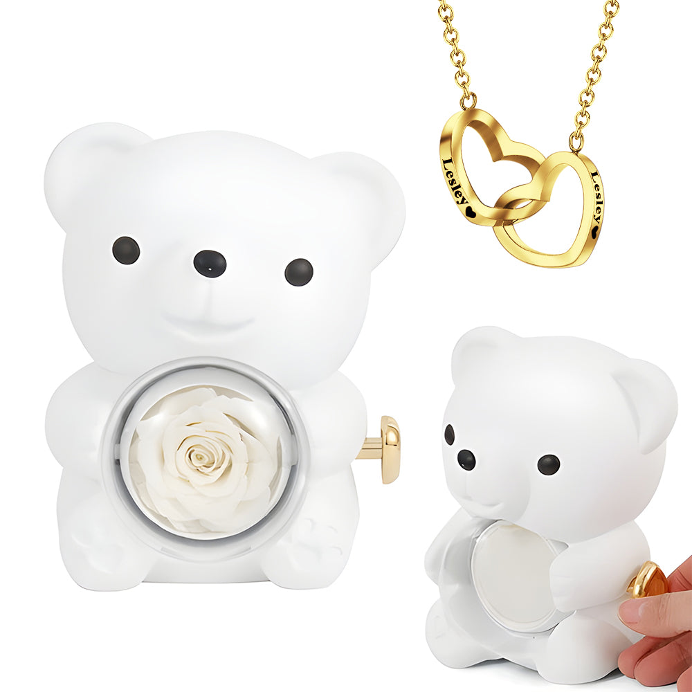 Rose Bear W/ Forever Rose & Heart Necklace